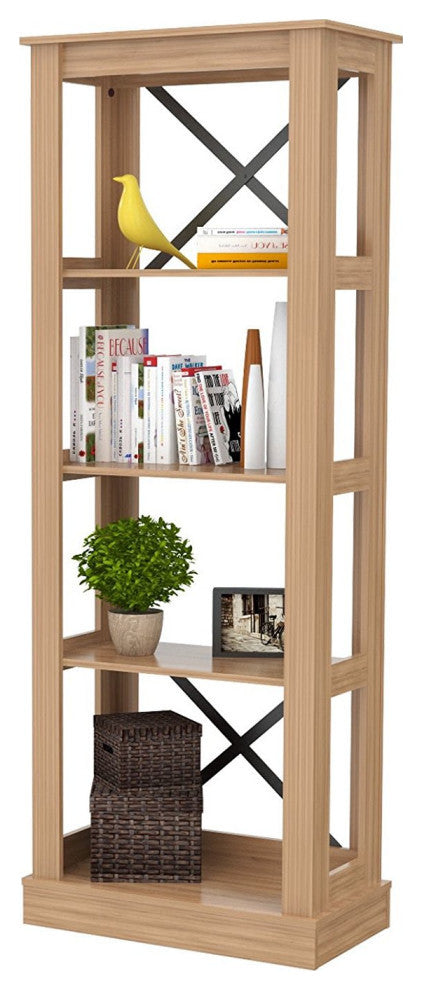 Brown Finish Wood Four Shelf Open Bookcase