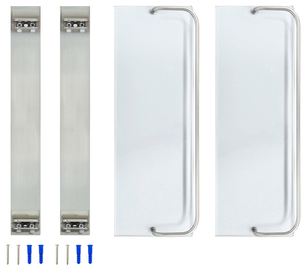 MODONA's 13.75" Double Glass Wall Shelf With Rail, Satin Nickel