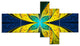 Bright Yellow Blue Fractal Flower, Floral Canvas Art Print, 60"x32", 5 panels