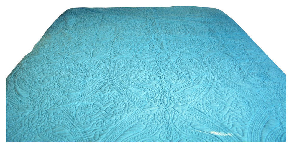 Super Soft Plush Solid Paisley Magic Carpet Quilt Set, Blue, Twin