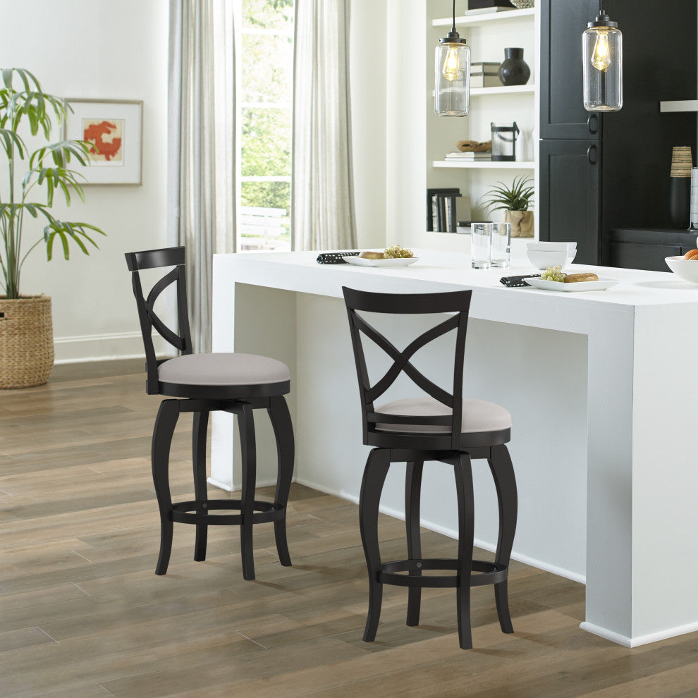 Hillsdale Ellendale Wood Swivel Stool, Curved X-Back, Black, Counter Height