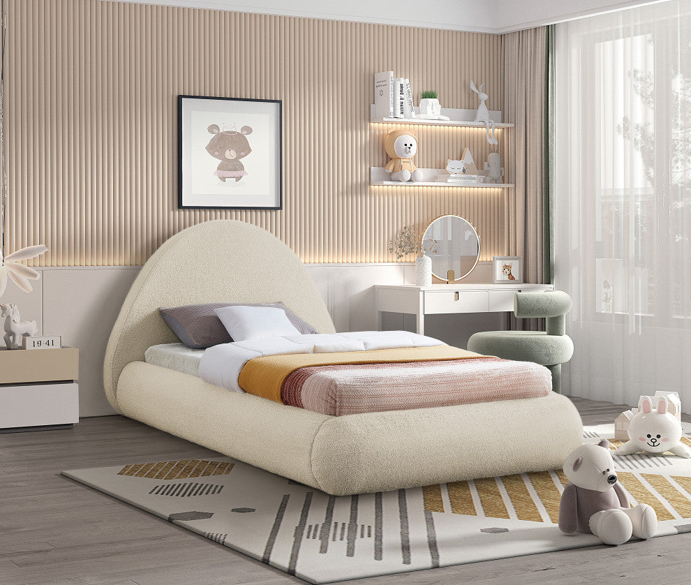 Rudy Beige Teddy Fabric Twin Bed