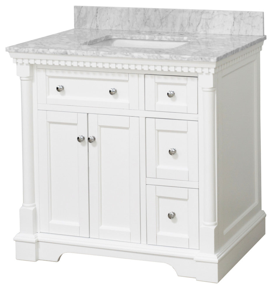 Sydney 36" Bathroom Vanity, White, Carrara Marble