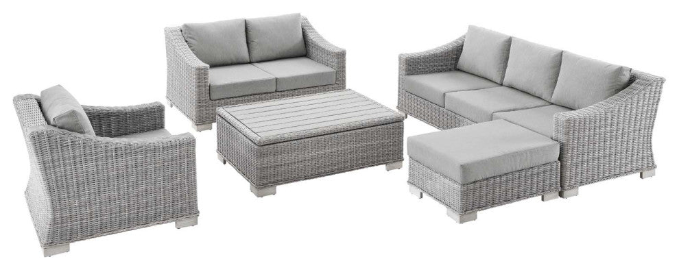 Lounge Sectional Sofa Chair Set, Rattan, Wicker, Gray, Modern, Outdoor