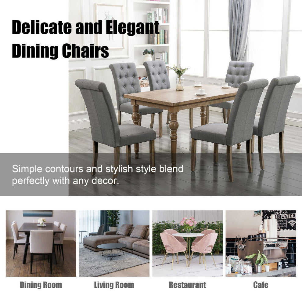 Solid Wood Dining Chair, Set of 2, Beige Tufted, Grey