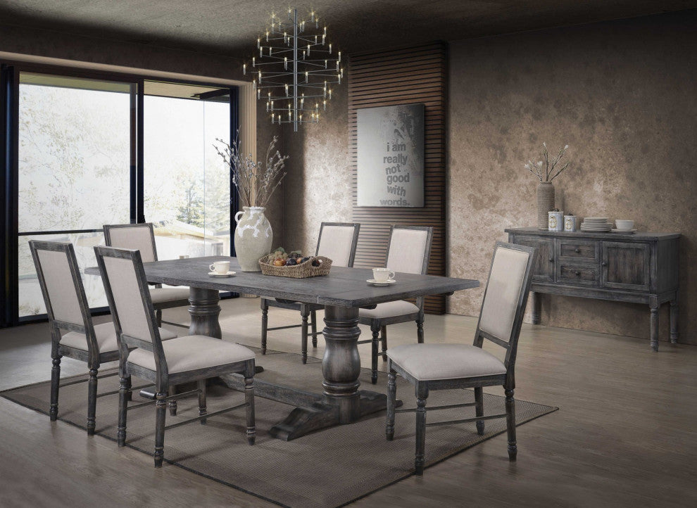 HomeRoots 20" X 22" X 40" 2pc Light Cream Linen And Weathered Gray Side Chair