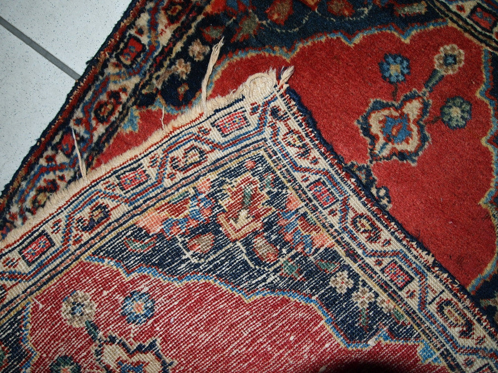 Handmade antique collectible Persian Tabriz double mat rug 1.7' x 4.7' ( 52cm x