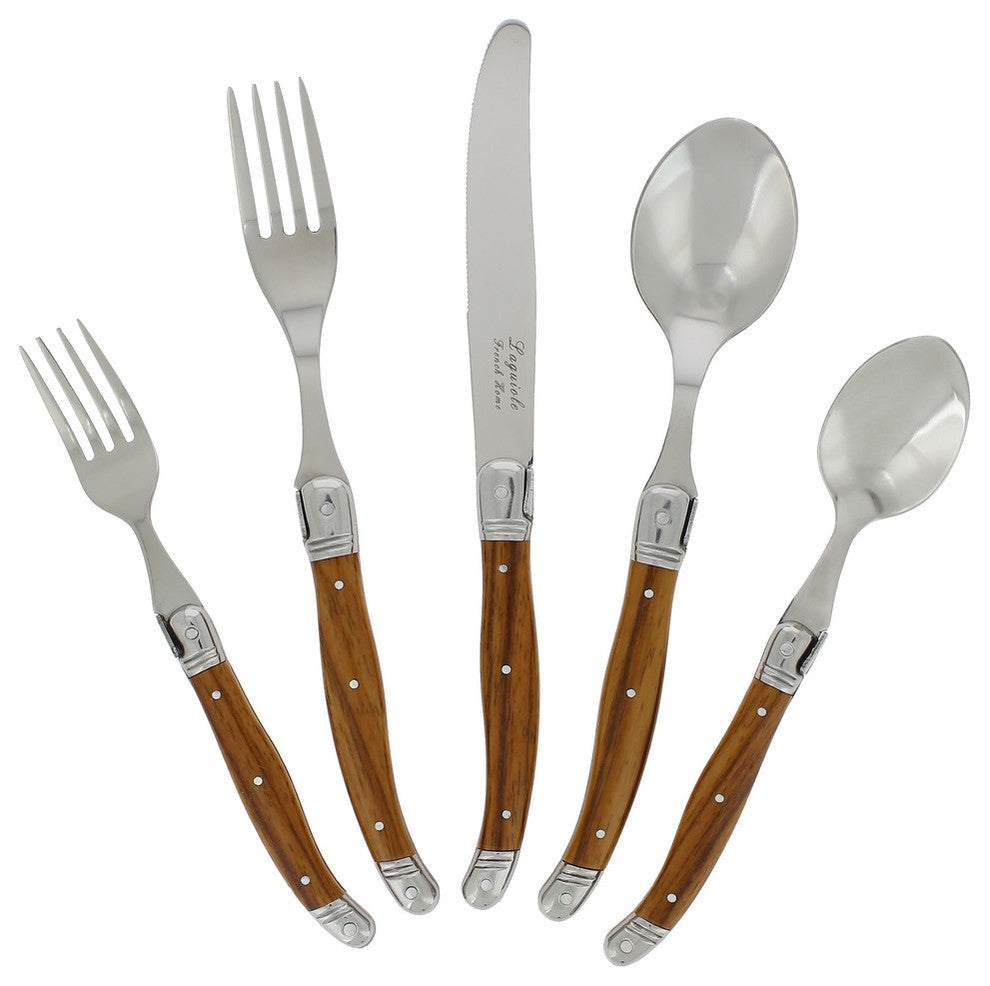 20 Piece Laguiole Wood Grain Flatware Set