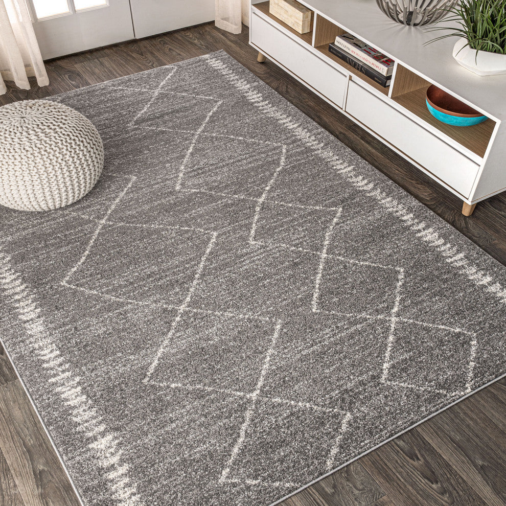 Zaina Moroccan Beni Souk Area Rug, Gray/Cream, 5 X 8