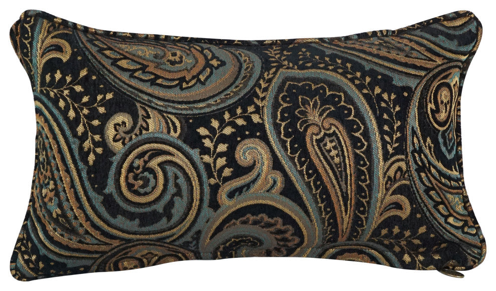 18" Double-Corded Patterned Jacquard Chenille Throw Pillow, Black Paisley