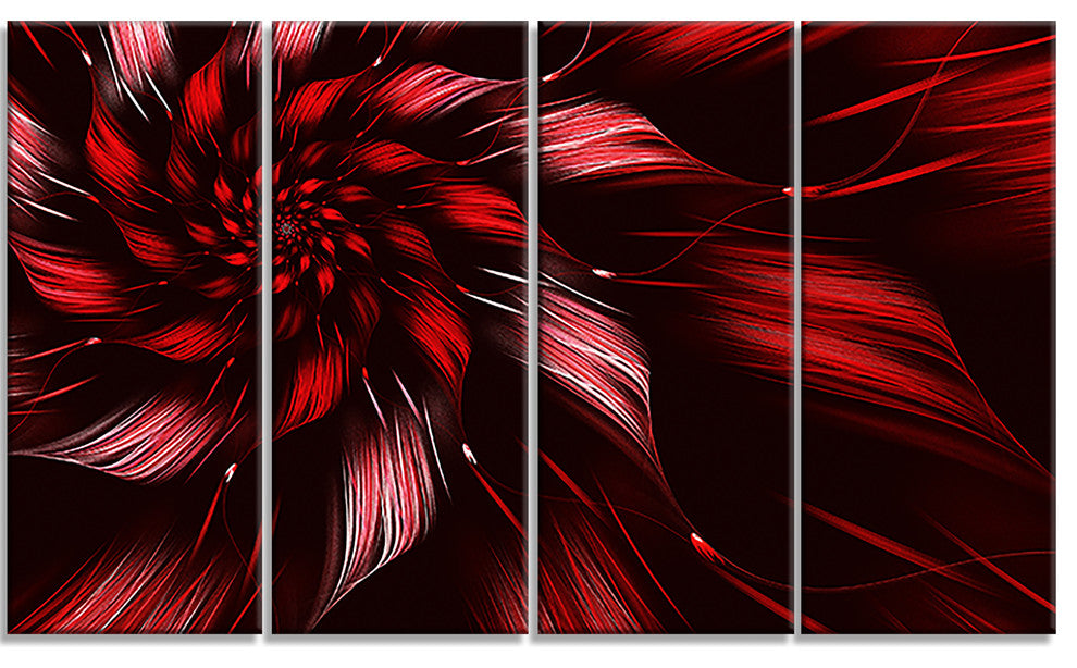Multicolor Symmetrical Fractal Flower, Floral Canvas Print, 48"x28", 4 Panels