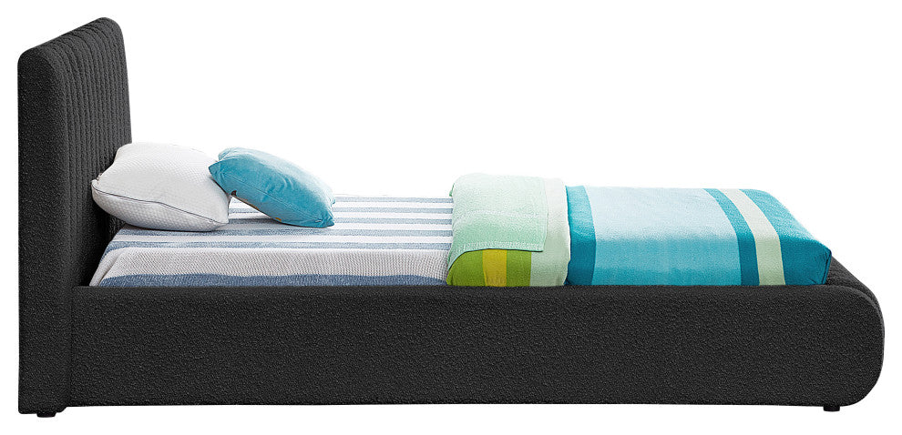 Nash Boucle Fabric Upholstered Bed, Black, Twin