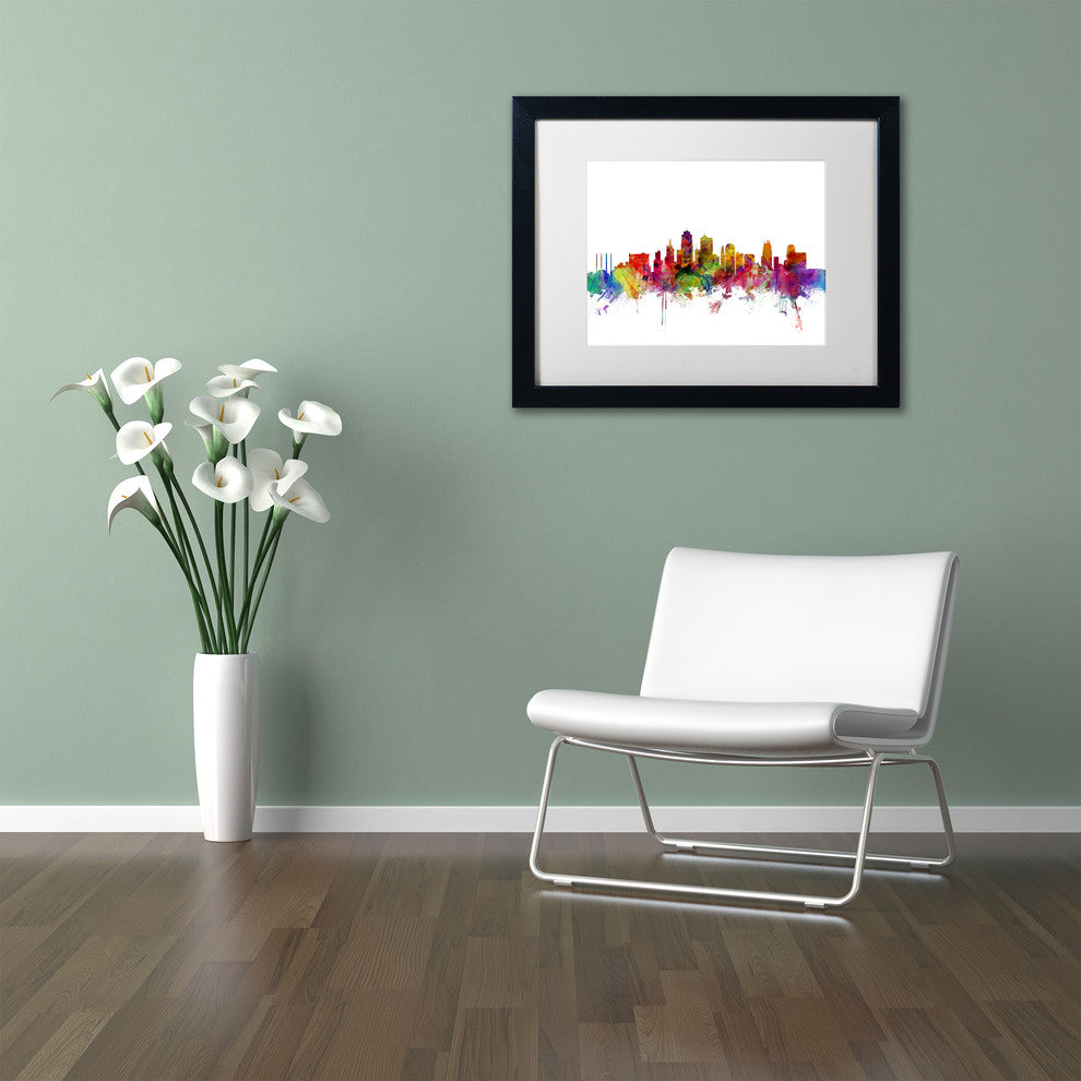 "Kansas City Skyline" Matted Framed Canvas Art by Michael Tompsett