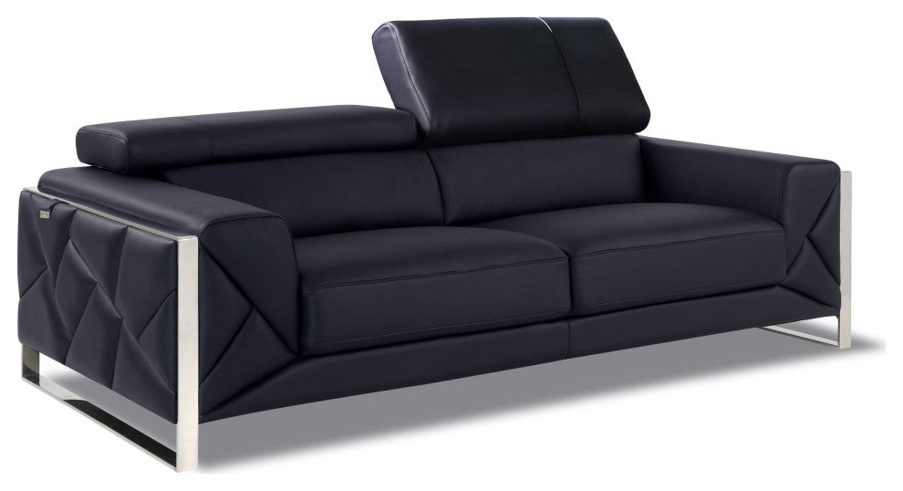 Trento Genuine Italian Leather Modern Sofa Black
