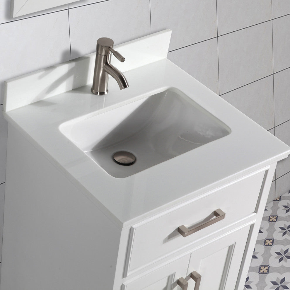 Vanity Art Bathroom Vanity Set With Engineered Marble Top, 30", White, Standard Mirror