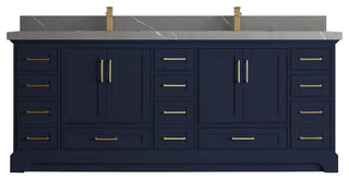 Fenway 84 Double Sink Bath Vanity in Navy Blue 2" Piatra Gray