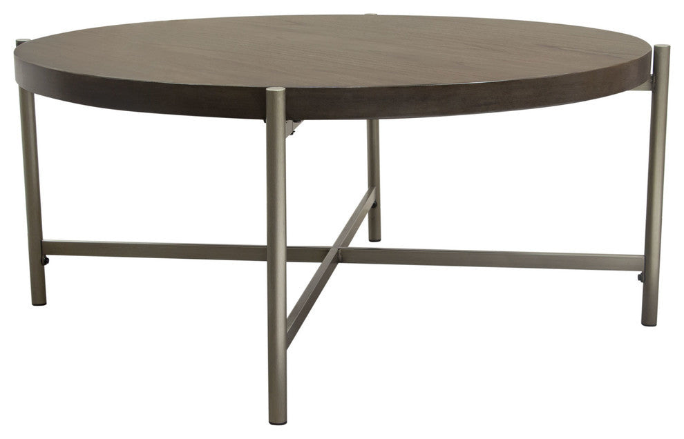 A2od 40" Round Cocktail Table With Brushed Metal Base, Silver