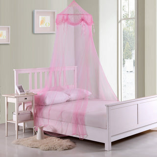 Buttons and Bows Collapsible Hoop Sheer Bed Canopy, Pink