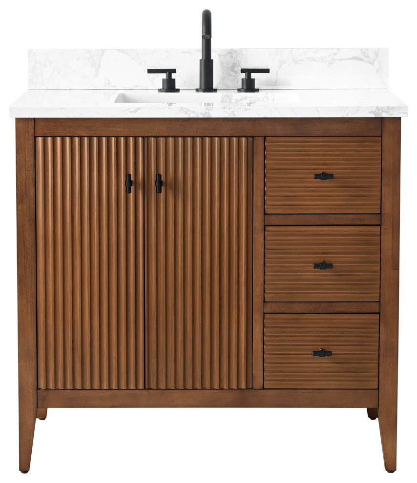 Vanity Art Freestanding Vanity, Walnut, 36", Single Sink, Matte Black