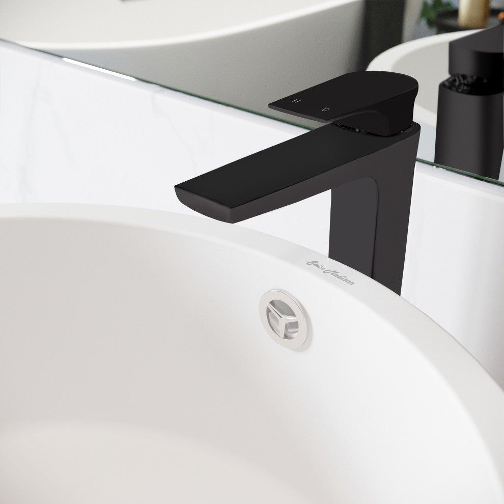 Monaco Single Hole Single-Handle High Arc Bathroom Faucet, Matte Black