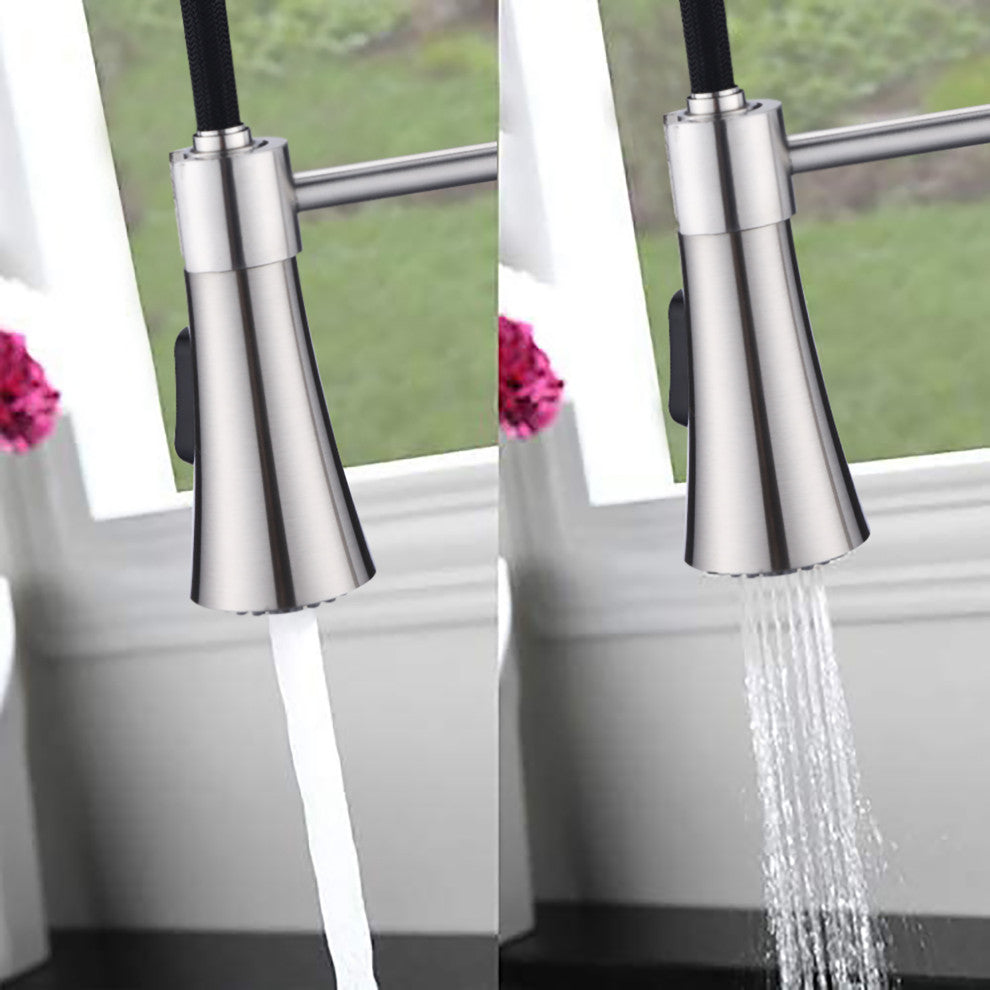 Single Handle Deck Mounted Spring Neck Pull Down Kitchen Faucet with Sprayer, Br