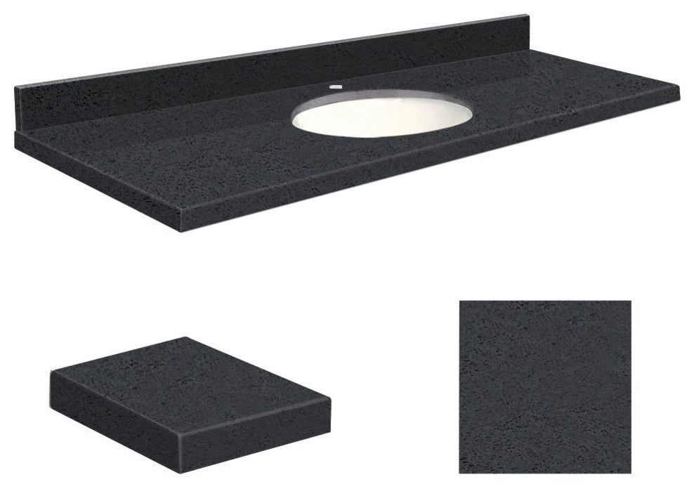 Quartz 61"x22" Vanity Top, Single Faucet Hole, Black Luxe, White Bowl