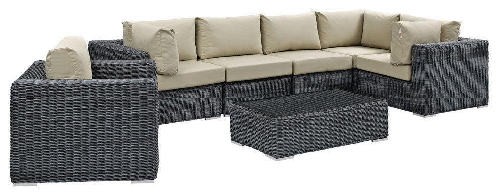 Canvas Antique Beige Summon 7-Piece Outdoor Patio Sunbrella Sectional Set
