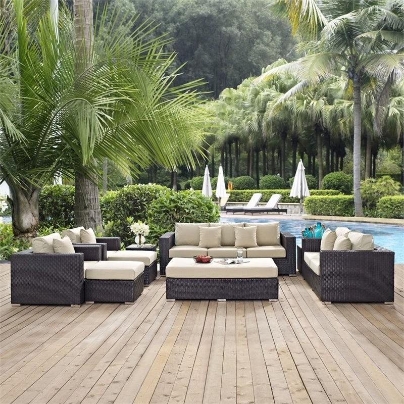 Espresso Beige Convene 9-Piece Outdoor Patio Sofa Set