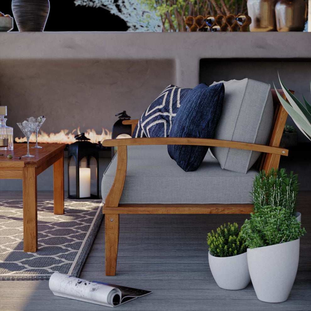 Lounge Sofa, Wood, Brown Natural Gray, Modern, Outdoor Patio Balcony Garden