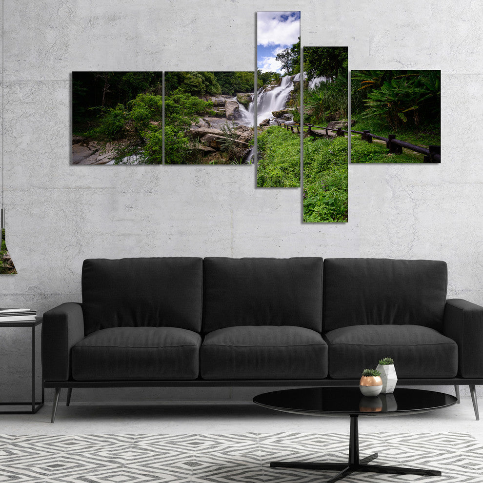 Mae Klang Waterfall Thailand, Landscape Canvas Art, 60"x32", 5 panels