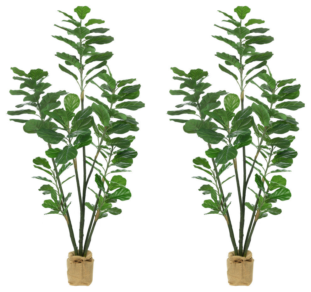 82.68'' Artificial Fiddle Leaf Fig Plant, Pot, Set of 2
