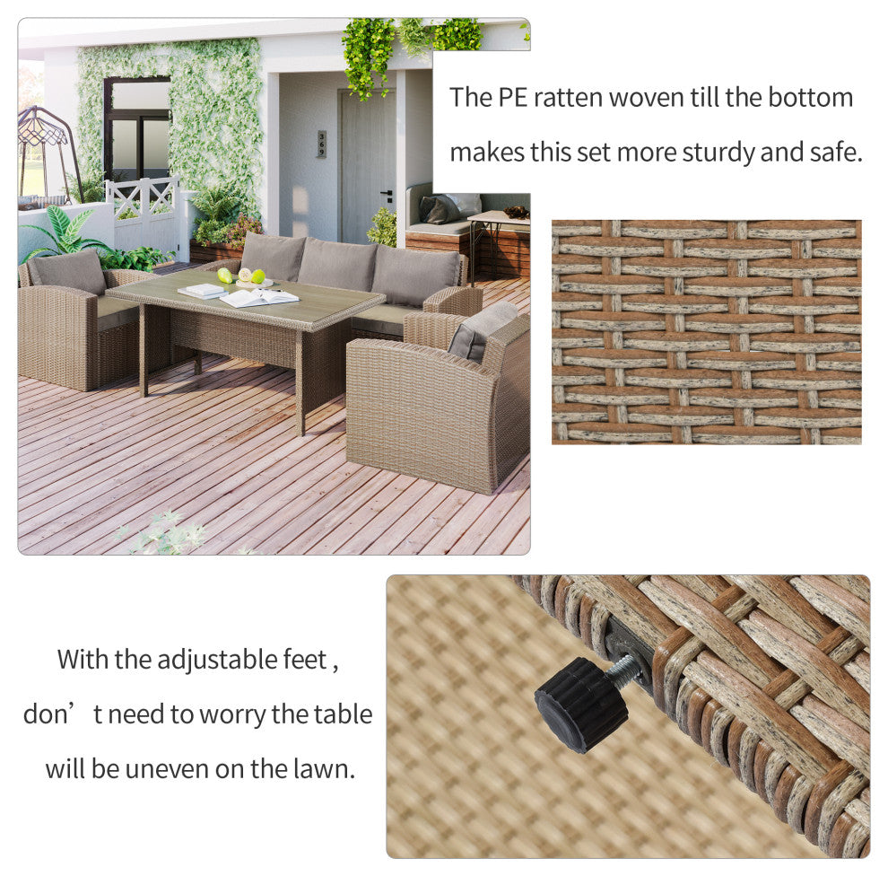 4 Pieces Outdoor Rattan Patio Sectional Sofa Set With Cushions, Gray