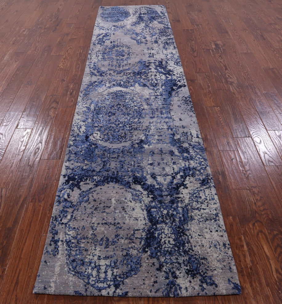 Runner Wool and Silk Modern Handmade Rug 3' 0" X 12' 4" Q9069
