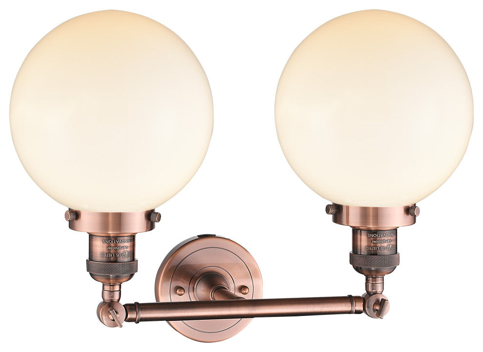 2-Light Beacon 19" Bath Fixture, Antique Copper, Glass: Matte White Cased