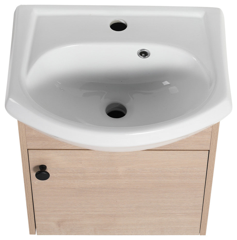 18 inch Wood Wall-Mounted Bathroom Vanity Set with Integrated Ceramic Sink