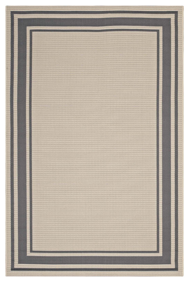 Rim Solid Border 9x12 Indoor and Outdoor Area Rug-Gray and Beige
