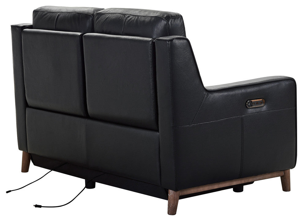 Wisteria Loveseat In Light Brown Wood Finish And Black Genuine Leather