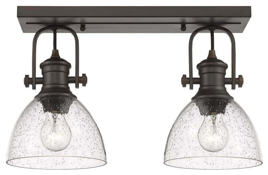 2 Light 18" Bath Vanity, Rubbed Bronze With Seeded Glass