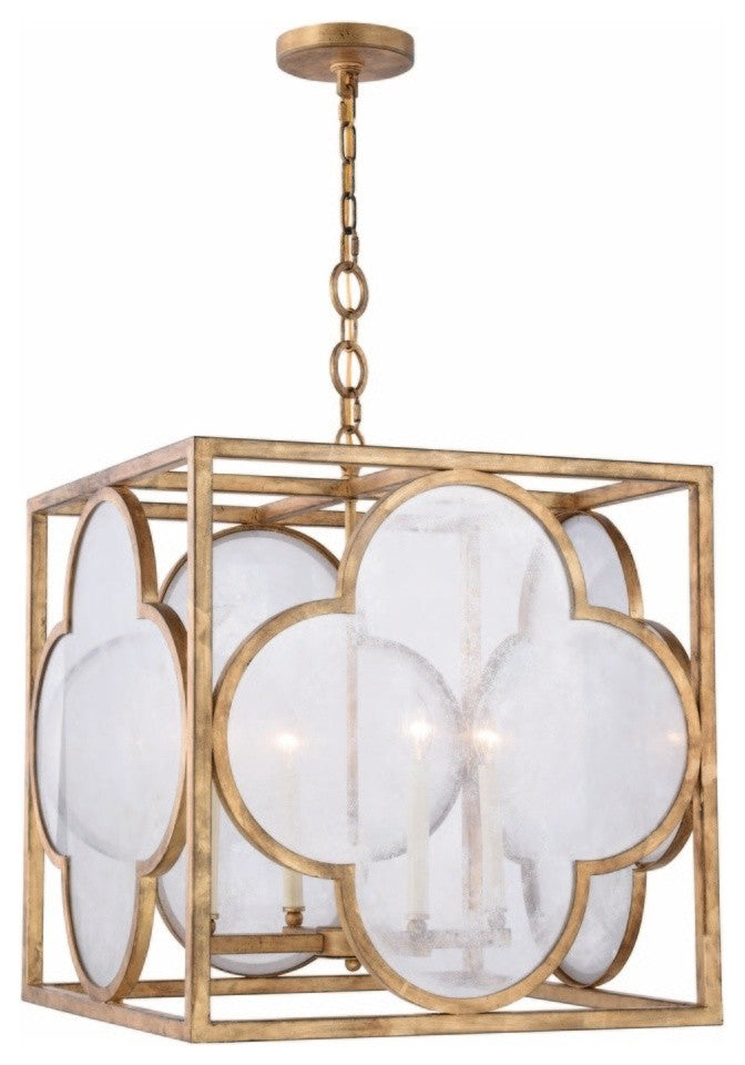 Trinity 22" Four Light Pendant Golden Iron Clear Seeded Glass