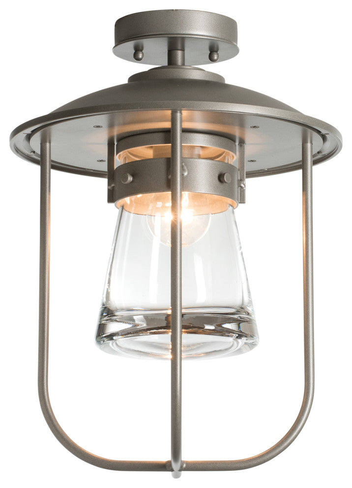 Erlenmeyer Outdoor Semi-Flush, Coastal Burnished Steel Finish, Clear Glass