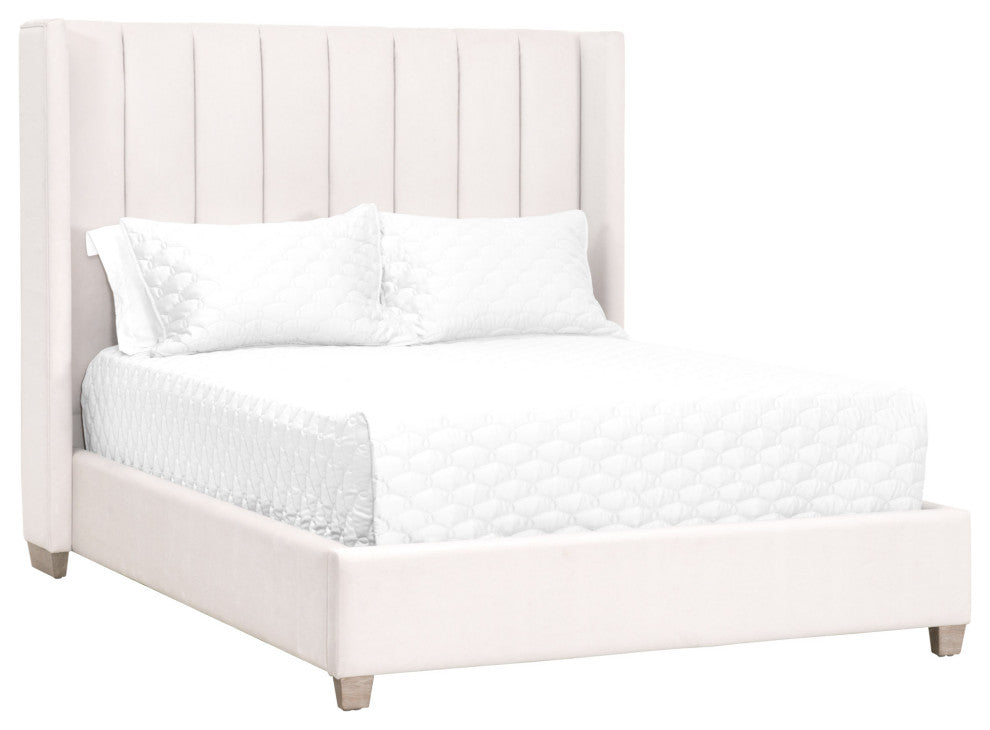 Chandler Bed, Cream Velvet, Natural Gray, Standard King