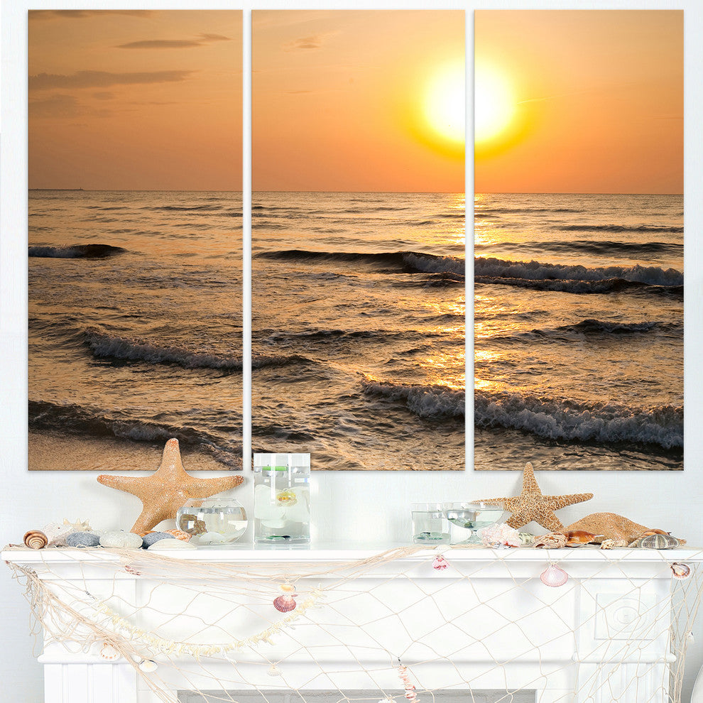 "Typical Sunrise With Tranquil Waves" Metal Wall Art, 3 Panels, 36"x28"