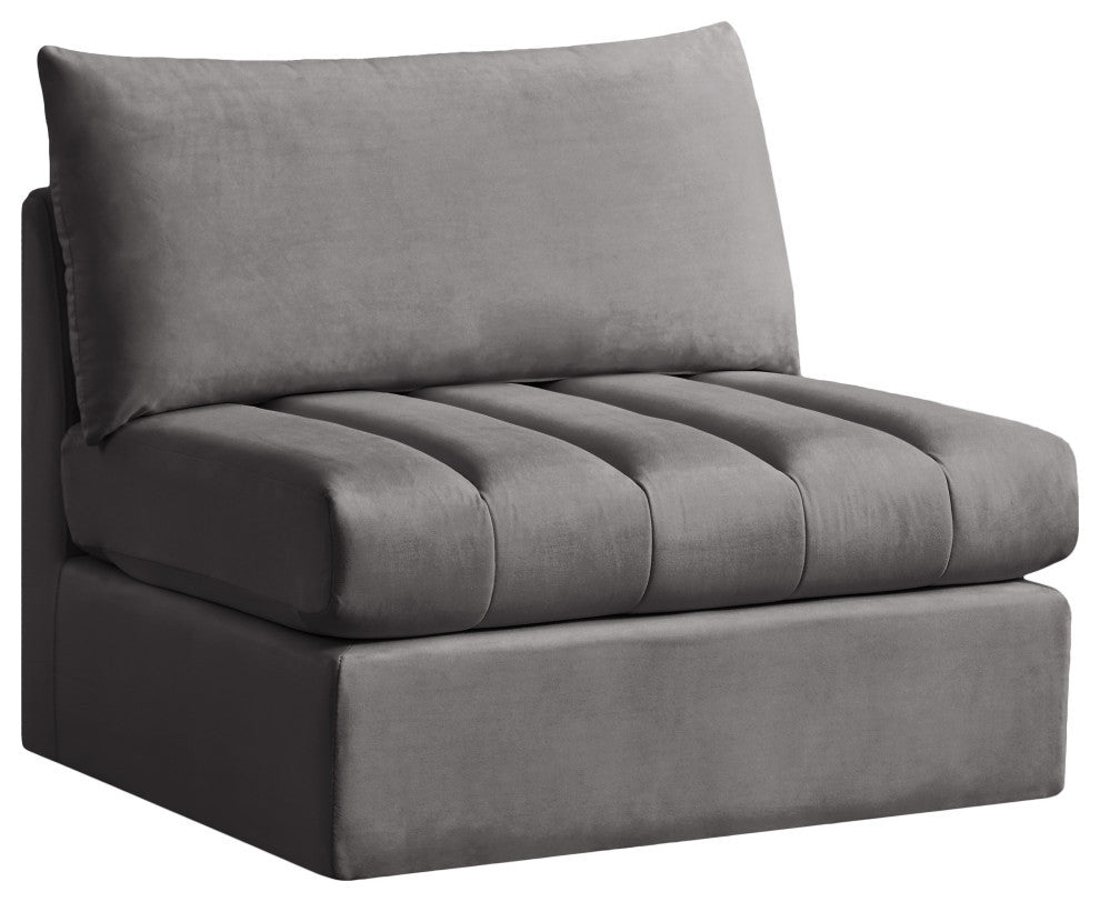 Jacob Velvet Upholstered Modular Armless Chair, Grey