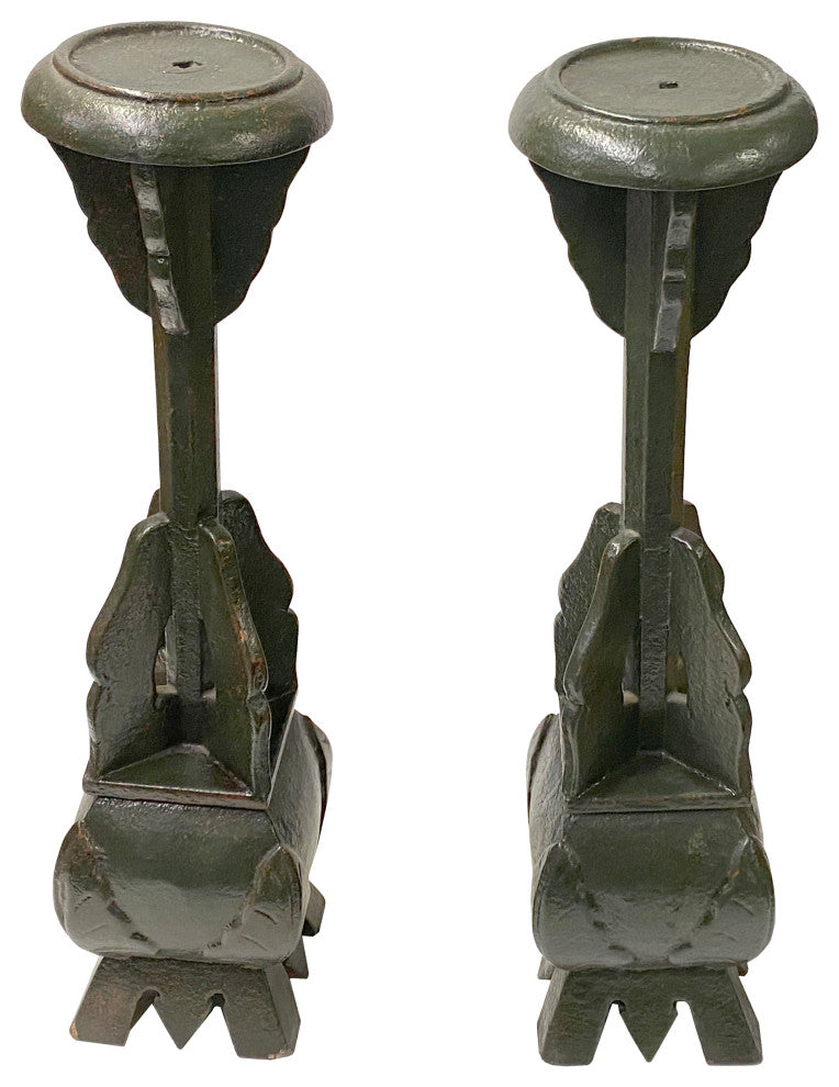 Pair Handmade Wood Green Square Base Round Candle Holders Display, Hws2231