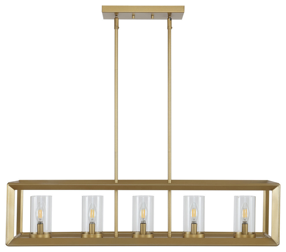 Anna 38.5" Linear 5-light Metal/Glass LED Pendant, Brass Gold