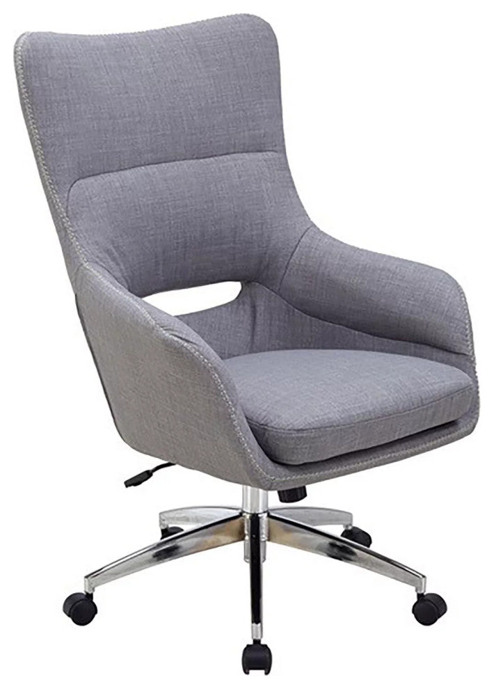 Unique Retro Modern Office Chair, Cushioned Seat With Open High Wingback, Gray