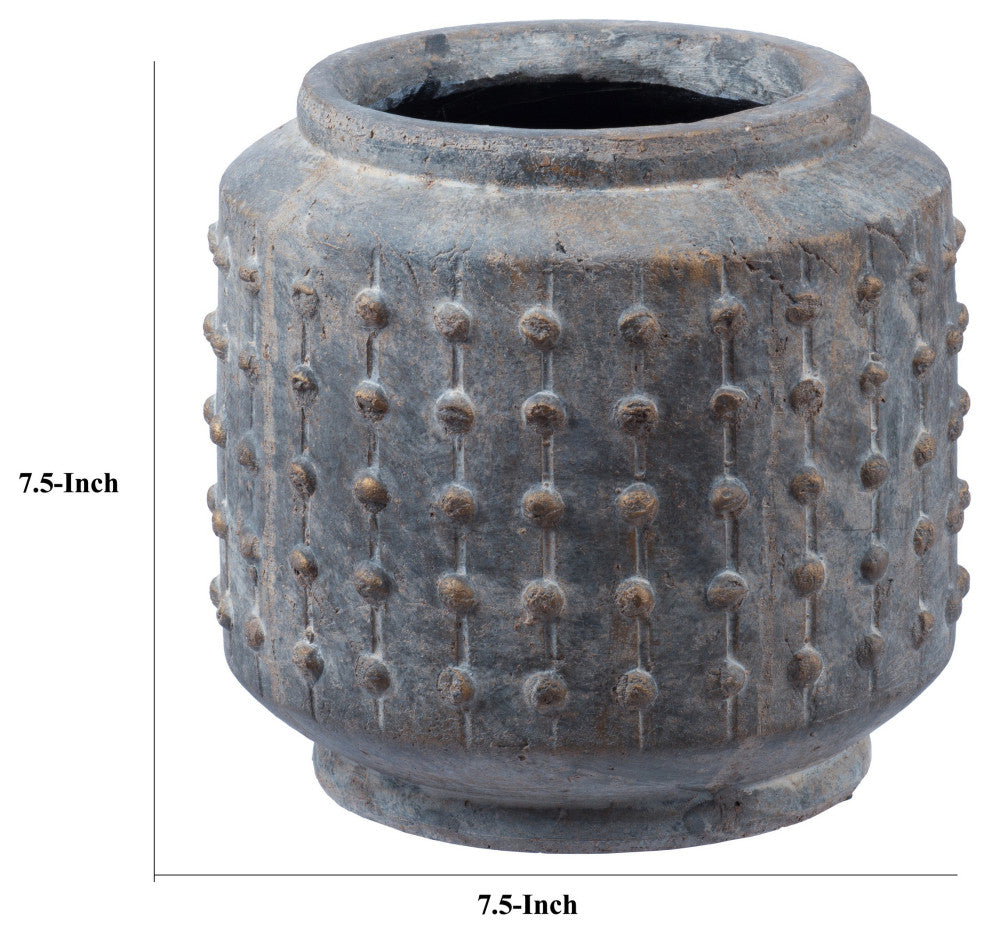 Benzara BM286298 8" Ceramic Planter, Round Curved Bubbled Texture, Gray Finish
