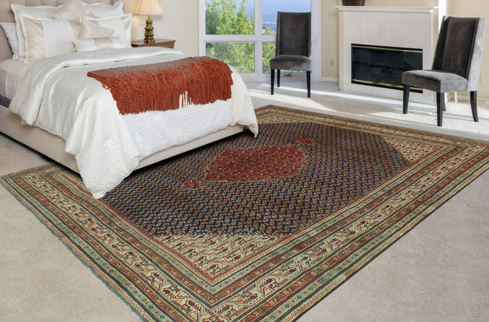Fine Vintage Distressed Rachael Navy/Beige Rug, 7'2x10'0