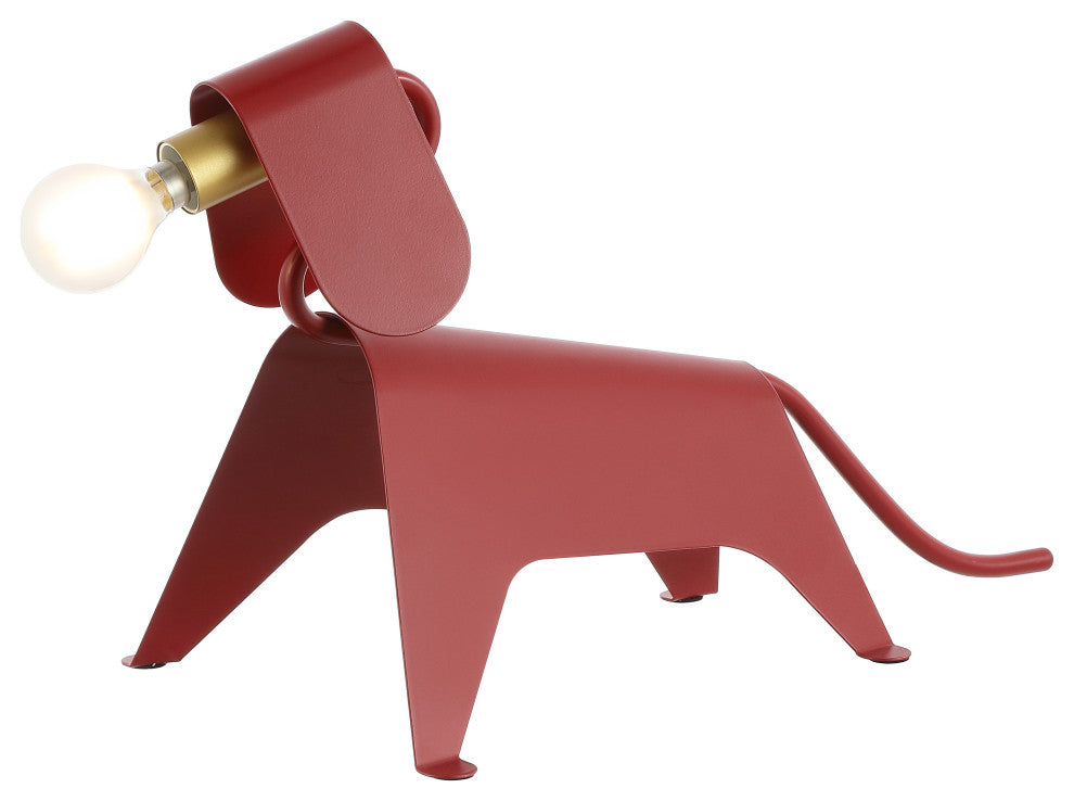 Rover 10" Modern Industrial Iron Canine LED Kids'' Lamp, Red