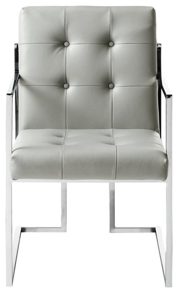 Posh Living Evan Tufted Faux Leather Dining Chair Light - Gray/Chrome (Set of 2)